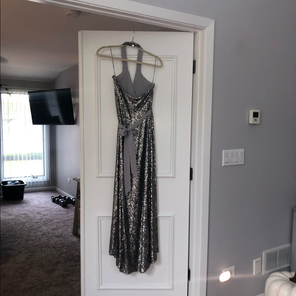 Silver wrap sequin prom/homecoming dress